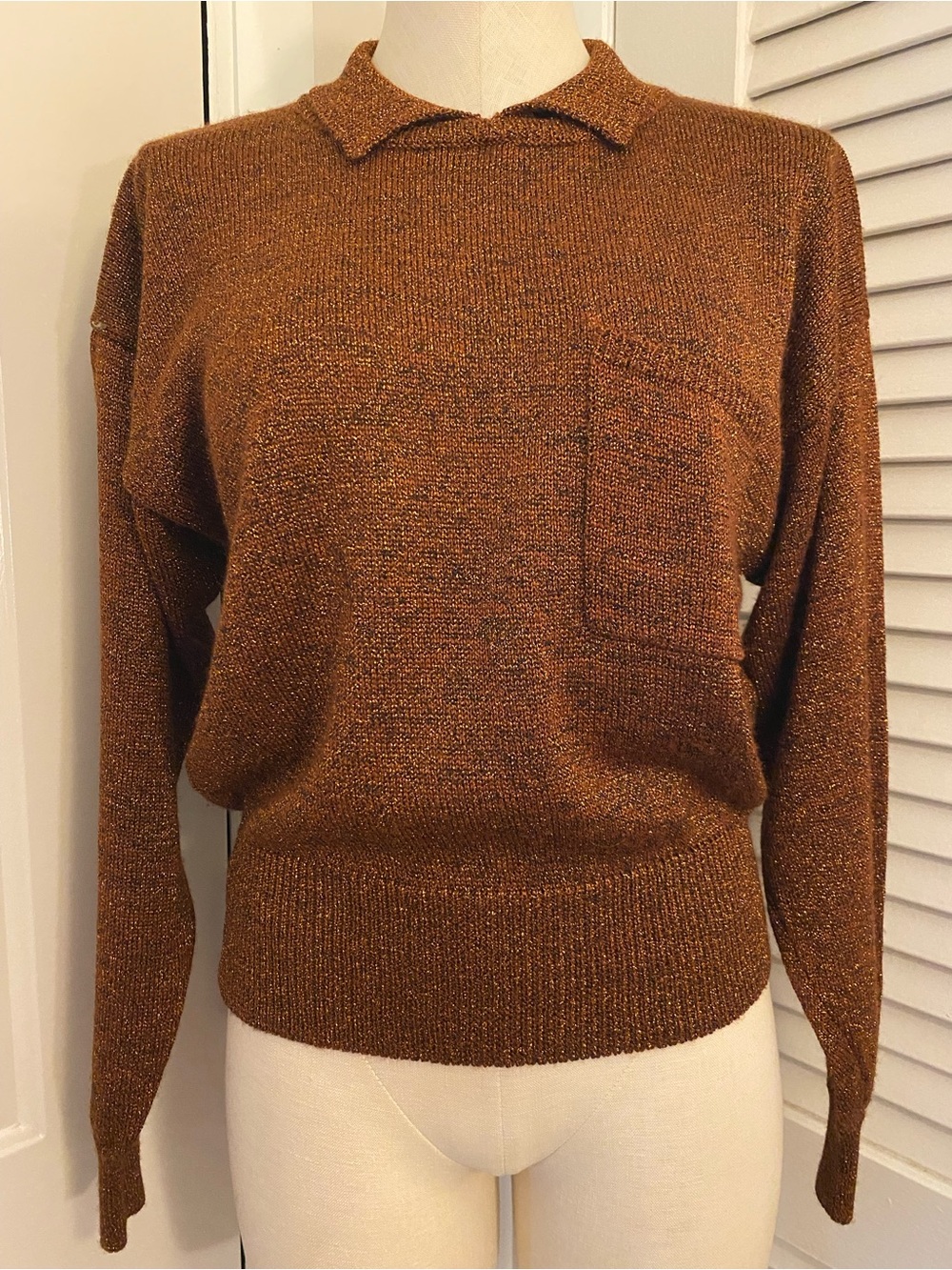 Vintage 1980’s Liz Claiborne Copper Brown Scoop Neck Sweater- Size M